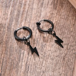 Black Lightning Bolt Huggie Hoop Earrings Dangle Ear Cuff Stainless Steel DIY Jewelry