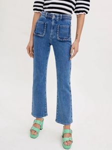 Jeans da donna IOO Primavera Estate Pantaloni da donna in tessuto francese a vita alta Micro jeans in pizzo Marchio di alta qualità Maje 230310