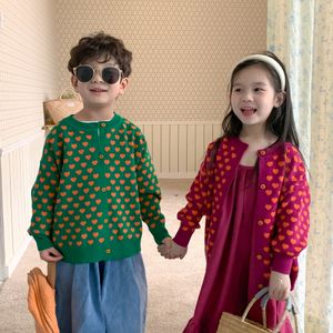 Vest lente unisex kinderen hart bedrukt gebreid jongens en meisjes zachte losse truien jassen 230310