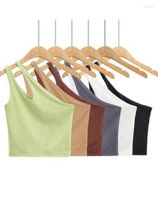 Women's Tanks 2023 Sexy Crop Top Solid Stretch Fit Knit Sleeveless One Shoulder Hollow Out Basic Backless Tank
