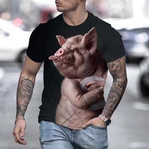 Men's T Shirts Funny Hip Hop 3D Printing Pig Round Neck Short Sleeve Men's Oversized T-Shirt 2023 Summer Retro Clothing Top Casual Shirt