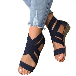 Sandals Women Slip On Leather Mouth Wedge Low Heel Roman Ladies Fashion Elastic Strap Fish Breathable