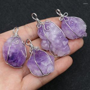 Pendant Necklaces Hand Craft Flower Wrap Reiki Healing Stone Purple Crystal Necklace Raw Cluster Rock Mineral Natural Amethysts Pendants