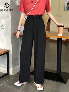 Calça feminina Capris Women Women Wide Pants Summer Fil Fil Fabric Classic High Chaist Bockets Button Fly Palazzo Troushers Korean Bottoms casual 230310