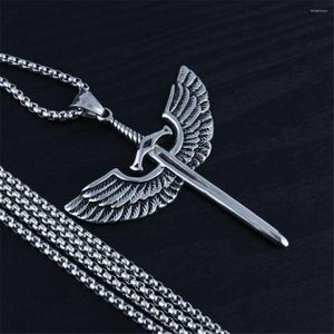 Pendant Necklaces Vintage Angel Wing Sword Necklace Fashion Retro Alloy Men's Sweater Chain Male Jewelry