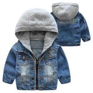 Jackets 2023 Autumn Winter Denim Jacket Boys Fashion Long Sleeve Hooded Coat Zipped Outwear Kids Children Thicken Coats 230310