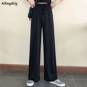 Women's Pants Capris Wide Leg Pants Women Pure Black Lace-up Korean Style Loose Leisure High Waists Female Spring Long Daily Trousers Streetwear Fall 230310