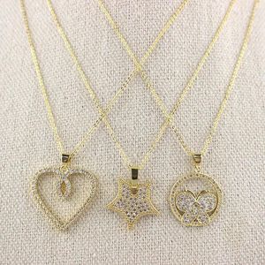 Pendant Necklaces 18inch 10pcs/lot Design Cz Charm Necklace Heart/butterfly/star Shape Component Jewelry Plated Wholesale