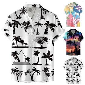 メンズTシャツTシャツトップビスコースメンズファッションカジュアルハワイアンスタイル3Dデジタル印刷ボタンラペル半袖