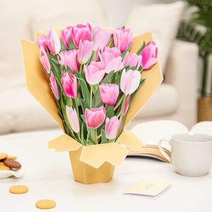 Geschenkkarten, 3D-Pop-Up-Blumengruß, Hochzeitskarte, Muttertag, Osterpostkarten, rosa Tulpe, lebensgroßer Blumenstrauß Z0310