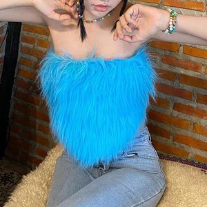 Women's Tanks BKLD Faux Feather Soft Tube Tops Holiday Club Summer Off Shoulder Backless Fashion Solid Female Sexy Casual Irregular Vests