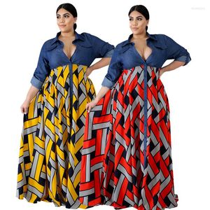 Abbigliamento etnico Plus Size 4XL Abito altalena Abiti africani Donna Trendy Vintage Patchwork Stampato a righe Maxi Robe Boho Beach Partyclub