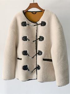 女性用ジャケット女性o-neck faux fur coat列ゆるい長袖メタルボタンアウトウェア女性ジャケット230310