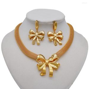 Brincos de colar Conjunto de dubai colorido de ouro bow moda nigeria casamento coleta de jóias africanas jóias femininas italianas