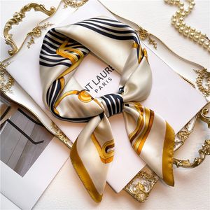 Designer bokstäver tryck blomma imitera silkes halsduk pannband för kvinnor mode långa handtag påsar halsdukar paris axel tote bagage band huvud wraps 70x70 cm 3 colors
