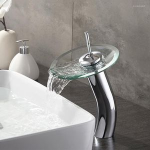 Bathroom Sink Faucets Glass Basin Faucet Copper Chrome Tall/Low Wash-basin Single Handle Centers Waterfall Cold Mixing Taps