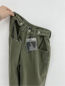 Kvinnors jeans Autumn Women Green Jeans Hög midja Löst rakt bredben Kvinna Y2K Casual Streetwear Vintage Mopping Trouse 230310