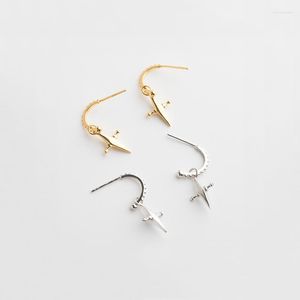 Hoopörhängen WTLTC 925 Sterling Sliver Cross Charms för kvinnor Minimal hängande vintage Geometriska bågar smycken