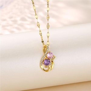 Anhänger Halsketten Vintage Stil Lila Rosa Zirkon Tulpen Blume Frauen Luxus Hochzeit Zubehör Schmuck Weibliche Großhandel