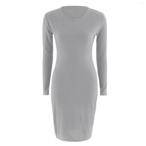 Casual Kleider Bodycon Frauen Stricken Lange Hülse O-ansatz Frühling Herbst Slim Fit Damen Vestidos Solide Mittlere Wade Weibliche Club Party kleid