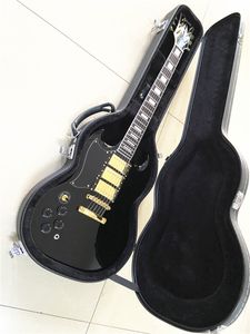 Custom Shop Left Hand Black Electric Guitar HHH Pickups Gold Hardware