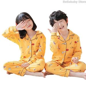 Pijama 2-12y Kids Pijama Pijamalar Bebek Kız Sweetwear Seti Koreli Pembe Prenses Nightgown Uzun Kollu Üst Pantolon Pijama Kıyafetleri Bahar Giyim 230310