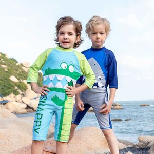 Summer Summer New Boy Swimwear One Piece Swimsuit con berretto a manicotto corto per bambini BAMBINO BAMBINI BAMBINI SUGGI SUGGI SUGGUATO 2-11 ANNI