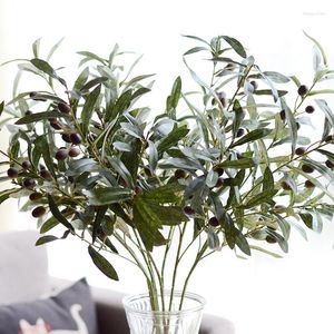 Decorative Flowers Artificial Green Plant Olive Branch Fake Silk Leaves Fruits Home Decor Wedding Party Table Decoration Vase