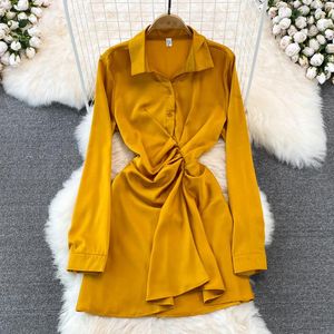 Casual Dresses Spring and Summer Fashion Women's Dress Polo Collar French Solid Color Long Sleeve Pullover Single Breasted