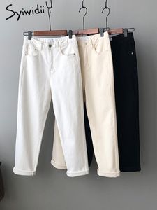 Damenjeans Syiwidii Weiße hoch taillierte Jeans für Frauen Schwarze Mom-Jeans Denim-Hosen Baumwolle Vintage Streetwear Frühling Sommermode 230310