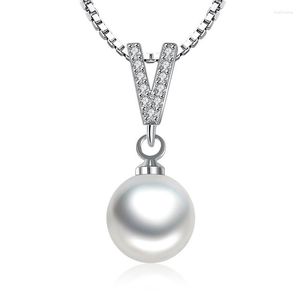 Pendant Necklaces Real Zircon Ball Pearl V-shaped Necklace Quality Lover Gift Girl Crystal Fashion Jewelry Drop Wedding