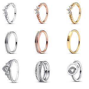 925 Sterling Silver Pandora Ring är kvinnors ursprungliga krona hjärta gaffel förlovning Bröllop Vortex kronringar smycken