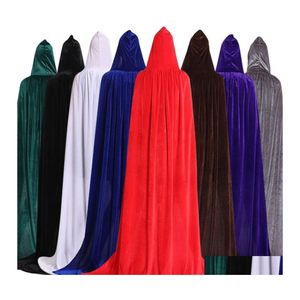 Party Favor 2022 Halloween Costume Unisex Hooded Cloak Long Veet Cape for Christmas Cosplay Costumes Blue Red White Black Gra Rra