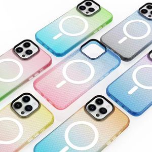 Honeycomb Colorful Gradual Magnetic mobile phone case For iPhone14ProMax 14Pro 14 13ProMAX with Metal keys