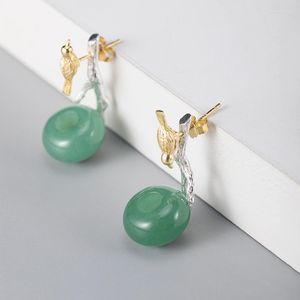 Dangle Earrings S925 Sterling Silver Chinese Style Stud Female 2023 Net Red Personality Design Bird Drinking Jade