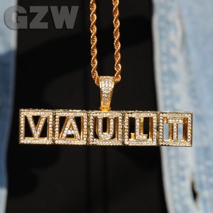 Würfel A-Z Anfangsbuchstabe Benutzerdefinierter Namensanhänger Halskette Personalisierter quadratischer Iced Out Kubikzircon CZ Stein 18K Echtgold Charm Hiphop Kristall DIY Schmuck für Männer Frauen