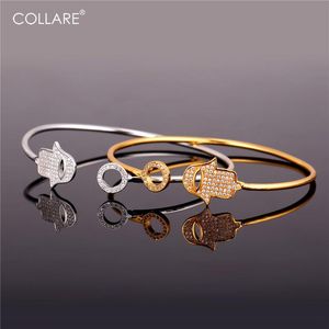 Bangle Collare Crystal Fatima Hamsa Hand Bracelet For Women Gold/Silver Color Lucky Palm Men Jewelry Cuff Bracelets & Bangles H163