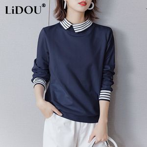 Womens Hoodies Sweatshirts Spring Autumn Striped Patchwork Loose Casual Sweatshirt Women Long Sleeve Simple Allmatch Jumper Lady Krean Style Pullover Top 230310