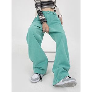 Damenjeans, grün, Damenjeans, hohe Taille, Vintage, gerade, Baggy-Denimhose, Streetwear, amerikanischer Stil, modisch, lässig, weites Bein, Denimhose 230310