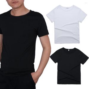 Men's T-skjortor 2023 Summer Cool Simple Men's V Neck Round Cotton Fitness Slim T-shirt Solid Short Sleeve Casual Tee Black White