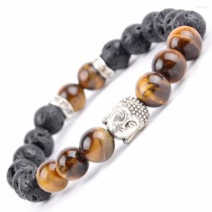 Braccialetti con ciondoli da uomo di moda di marca Strand 8mm occhio di tigre pietra lavica perline braccialetto di Buddha per le donne gioielli di meditazione Yoga Dropship