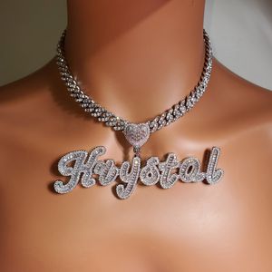 Pendant Necklaces Icy Heart Bail Custom Brush Cursive Letter Name Necklace Pendant Trendy Accessories Personalized Gift for Her Women's Jewel 230310
