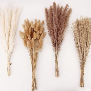 Decorative Flowers Dried Flowers Pampas Grass for Boho Home Room Decor Natural Brown White Fluffy Pampas Floral Bouquet for Wedding Western Bedroom Table Bathroom