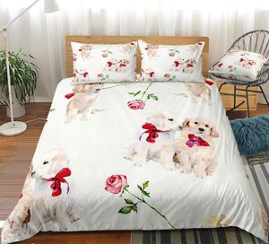 Bedding Sets Puppy Dogs Set Cartoon Duvet Cover Rose Flowers Pattern Bed Linen Kids Boy Girls Home Textile Pet Themed
