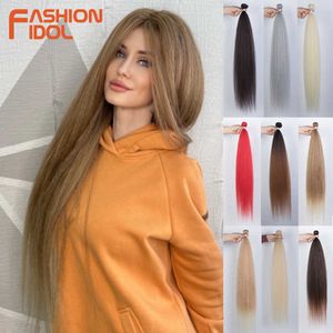 Perucas sintéticas Moda ídolo kinky pêlos retos sintéticos 36 polegadas Yaki Bundles Blonde Teave 230227