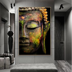 Large Buddha Face Modern Buddhism Oil Paintings Canvas Painting Posters Print Cuadros Wall Art for Living Room Home Decor