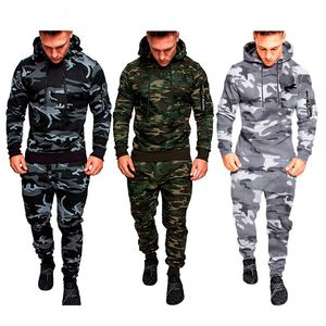 Mens Tracksuits Camo Men Tracksuit Hooded Outerwear Hoodie Set 2 Pieces Autumn Sporting Male Fitness Camouflage Sweatshirts Jacket Pants Sets 230310
