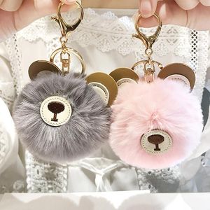 Keychains Cute Bear Fur Ball Keychain PU Materiaal Pluche Hangdoek Imitatie Rex Teddy Women