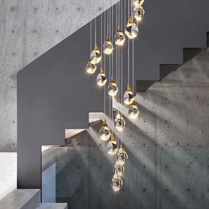 Crystal Cube Chandelier inomhusbelysning för hemma trappa loftlampa levande matsal sovrum kök dekor spiral hängande