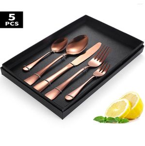 Dinnerware Sets Silver TablewareSe Set 18/10 Stainless Steel Cutlery 5pcs Knife And Fork Spoon Mirror Holiday Gift Box